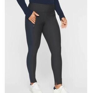 Athleta Stellar Tight Black Navy Side Panel Zip Pocket Leggings Women Size Large